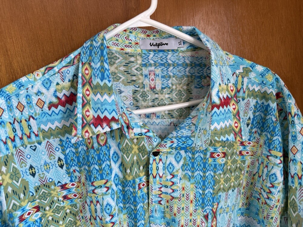VATPAVE Button Up Shirt Mens XL Abstract Colorful Short Sleeve Cotton Viscose - Picture 2 of 6